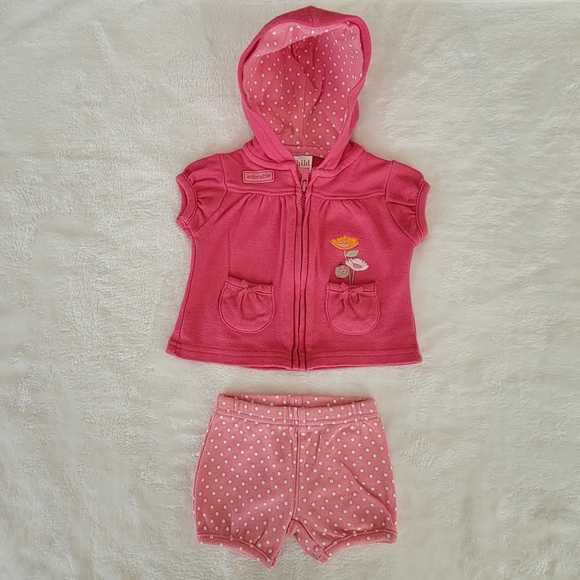 CARTER'S ♡ 2pc Pink Floral Short Sleeve Zip Front Hoodie w/Polka Dot Shorts NB - Picture 17 of 17